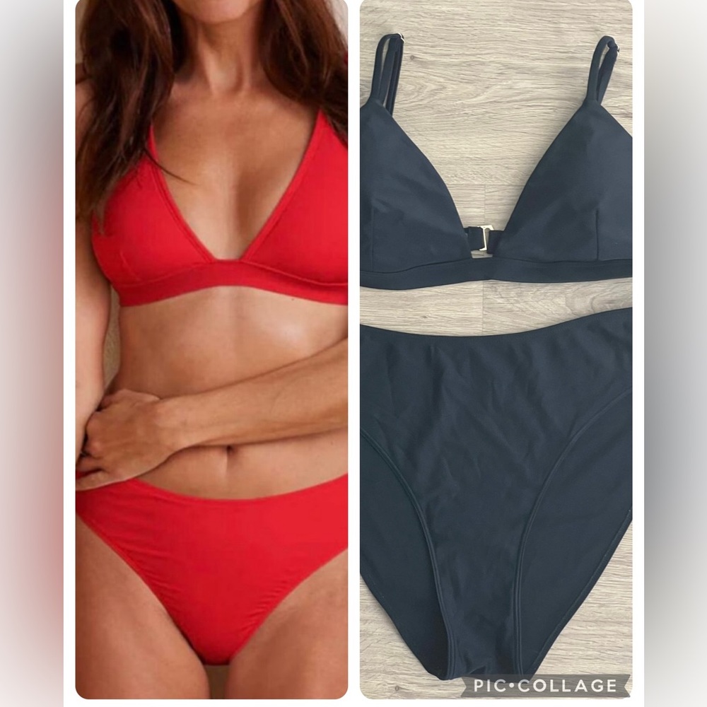 Summersalt High Leg Mid Rise Black Bikini Bottom Size 10 Plunge Top Size…